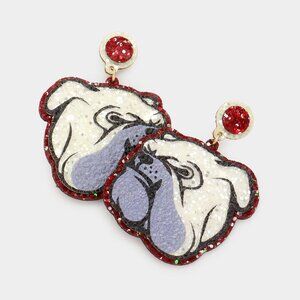 Glittered Sparkle Georgia Bulldogs Football Team Mascot Dog Red Black Earrings